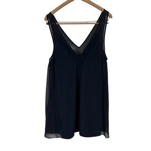 Ted Baker London Womens Tank Top Layered V Neck Long Semi Sheer Black Size M